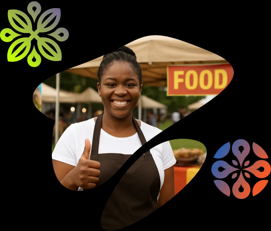 Happy food vendor giving thumbs up
